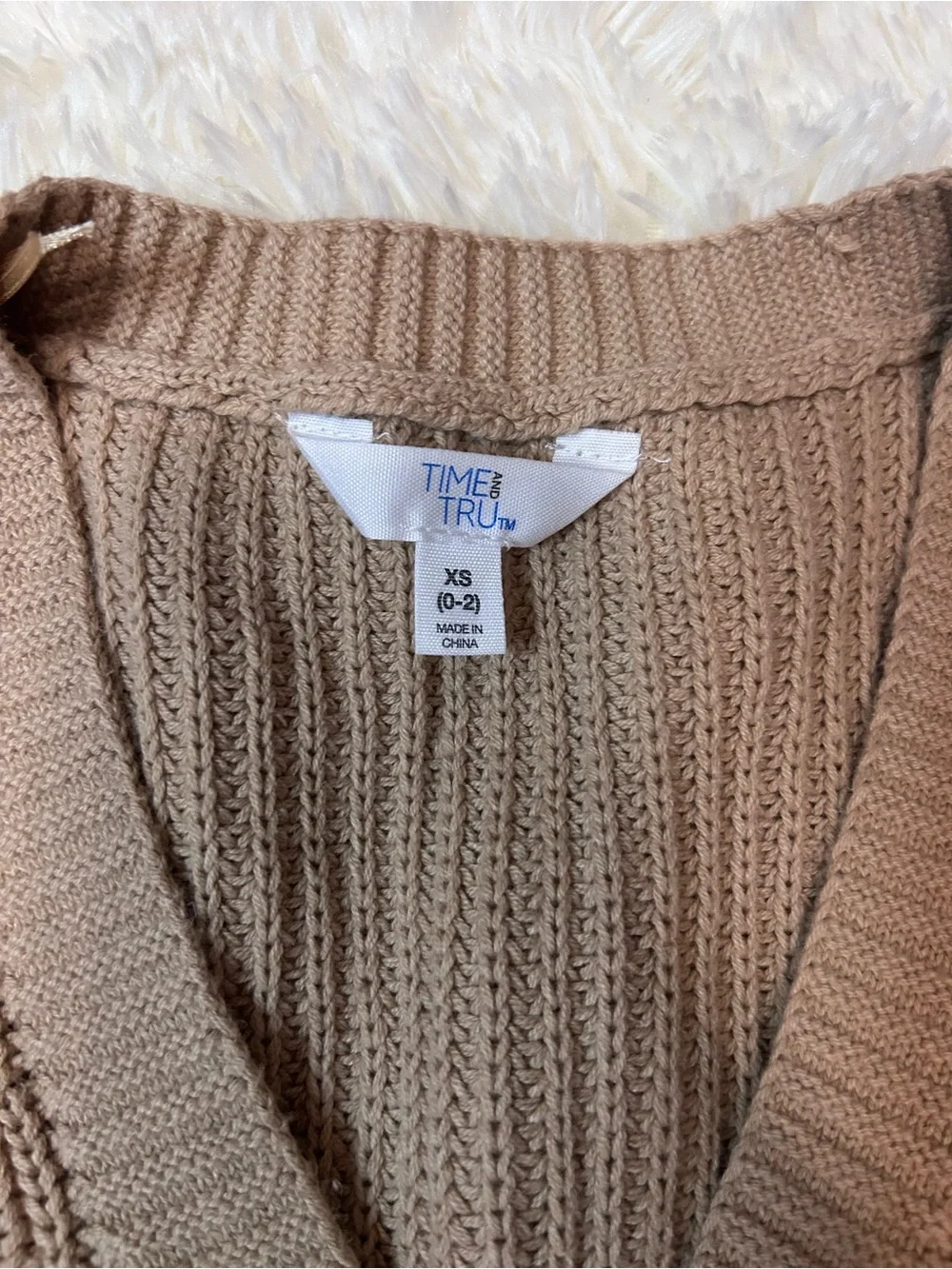 Time and Tru Taupe Knit Button-Front Vest